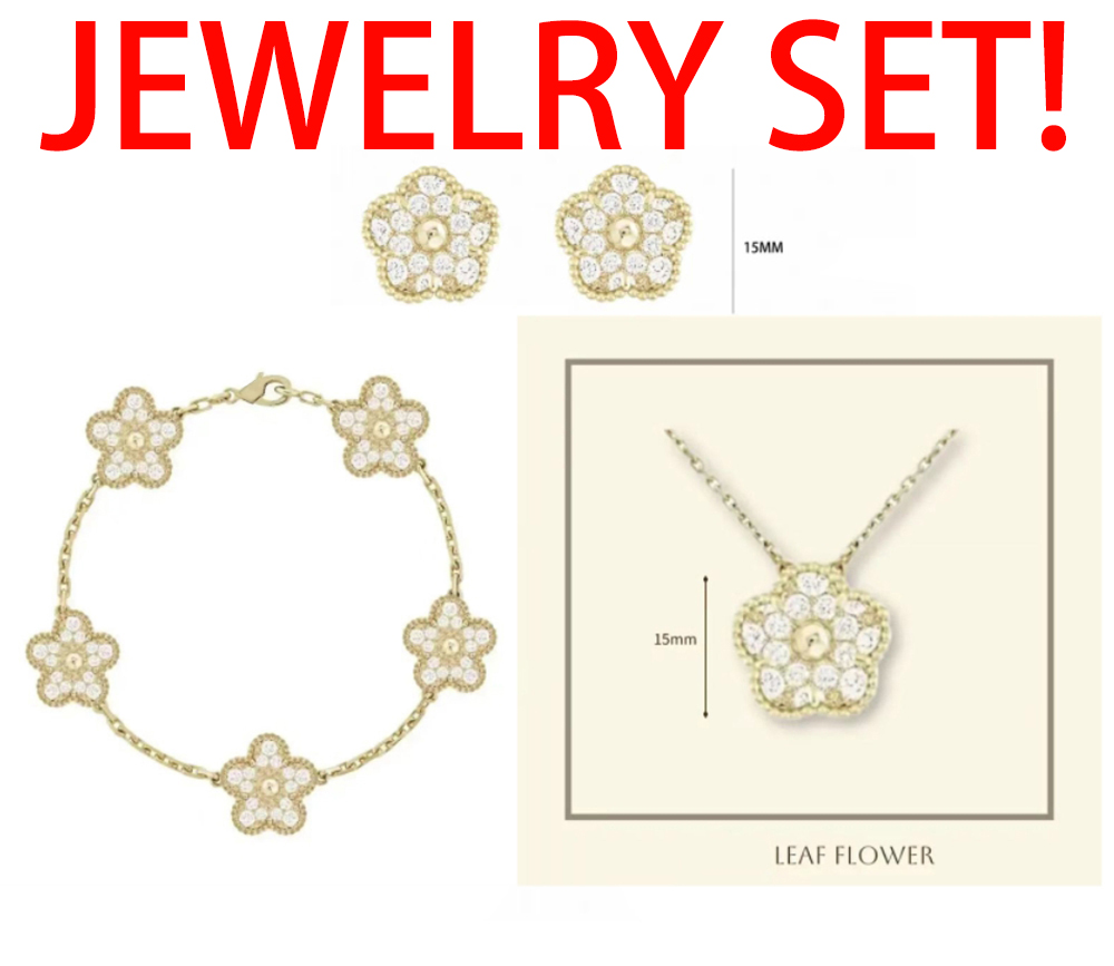 luxury designer bracelet jewelry set pink and gold clover necklace stud earrings diamond 18k gold jewelry flower bracelet designer jewelry sets f-image-1013403225