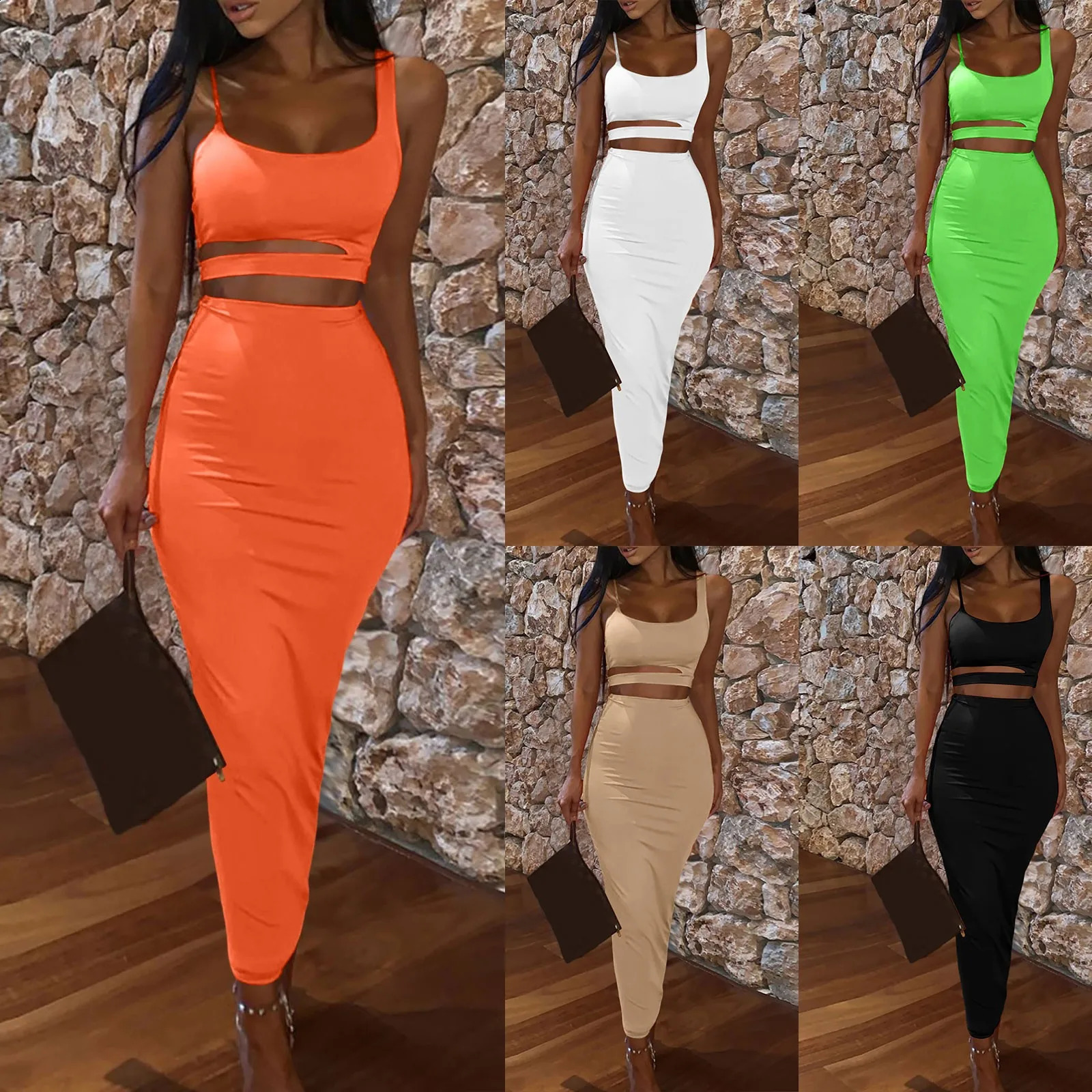Vêtements pour femmes en deux pièces Summer 2024 Tendage sexy top et robe de style fendu à la mode et élégants vêtements pour femmes 240821