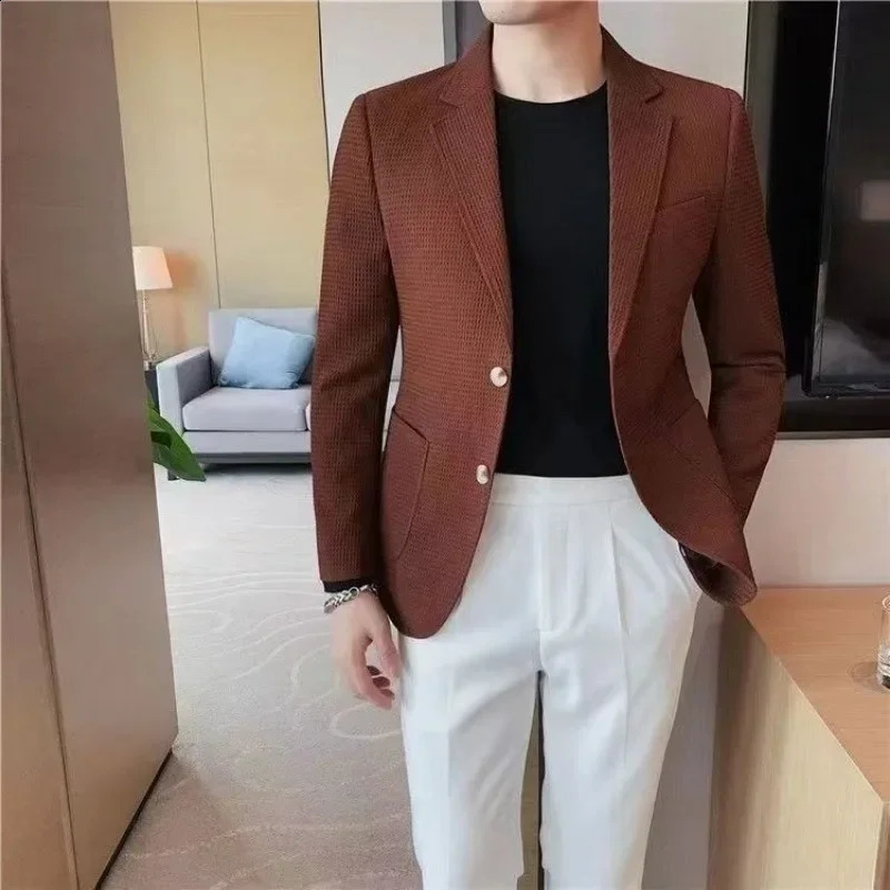 Veste pour hommes à poitrine simple Brown mens veste fête des vêtements d'été pour hommes coréens mode 2024 costume 240821