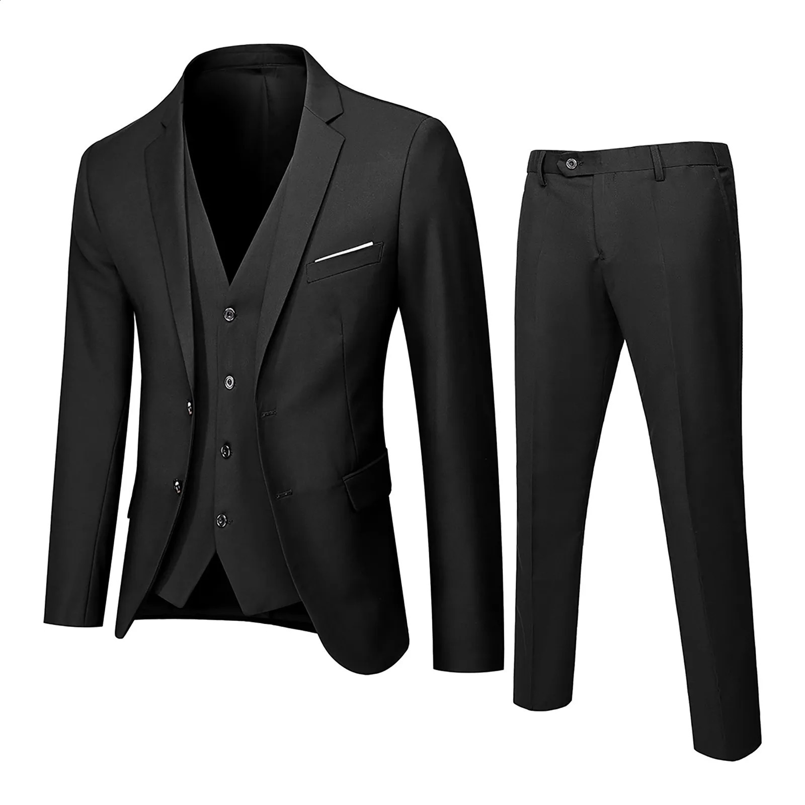 Mens 3-piece Business Wedding Party Jacket Tank Top and Pants Spring and Autumn Lightweight Single Chest Button Beauty Set 240821
