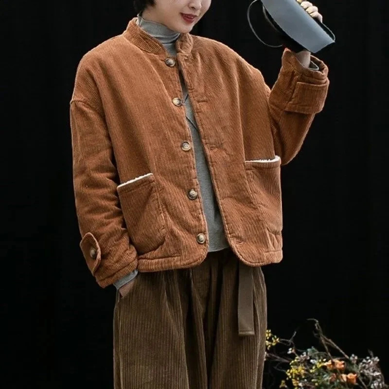 2024 Automne Hiver vintage Veste en coton en velours côtelet