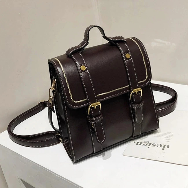 Vintage women messenger bags pu leather female shoulder bag small ladies Multifunction schoolbag bagpack handbag 240820