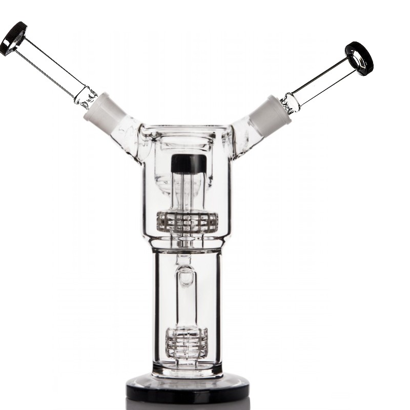 high quality Black solid base hookahs Glass Bongs with slits rocket perc tube Water Pipe with 18 mm Two mouths or simultaneous use