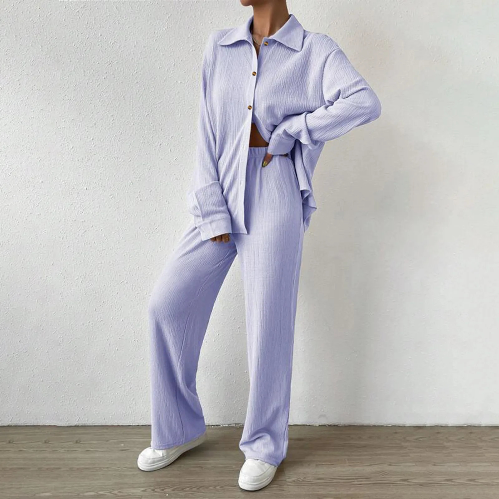 Vêtements pour femmes ensembles sommiers S-2xl Plus Taille pour femmes décontractées deux pièces Couleur solide en vrac de vêtements de nuit déco