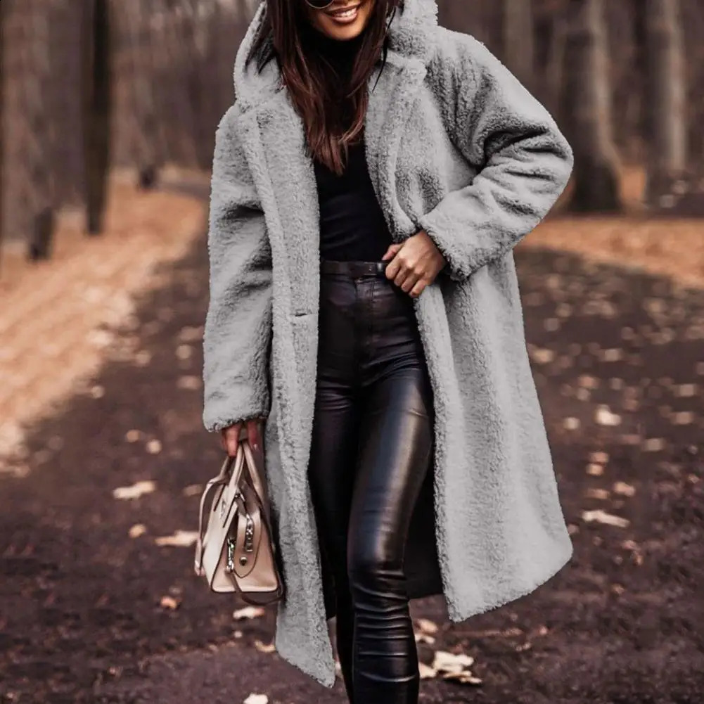 Laine de printemps Femmes long manteau noir poche à capuche épaisse veste chaude femelle femelle tranchée tendance mode dames vêtements 240820