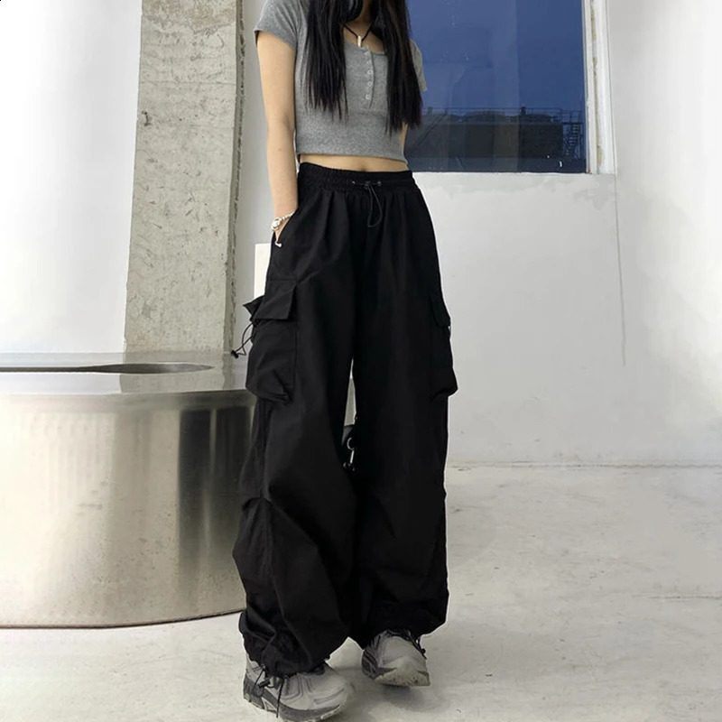 Y2k Women Streetwear Wide Leg Cargo Pants Casual Baggy Pant Straight With Big Pockets Jogging Trousers Vintage Female Sweatpants 240821