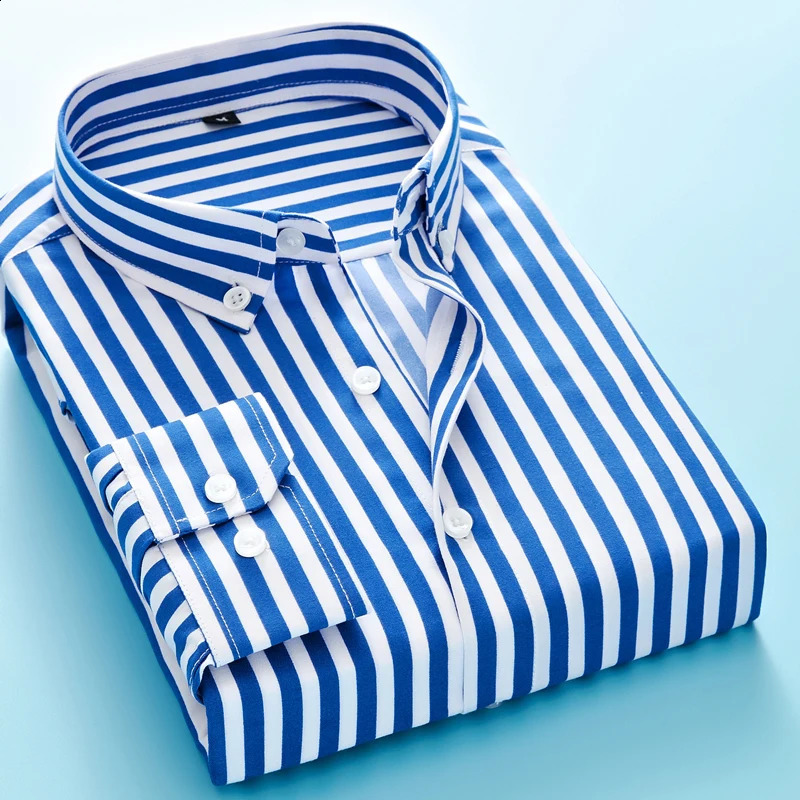 2024 hommes Business Business Casual à manches longues M-5xl plus taille de taille en taille à rayures à rayures Social Social Shirt 240821