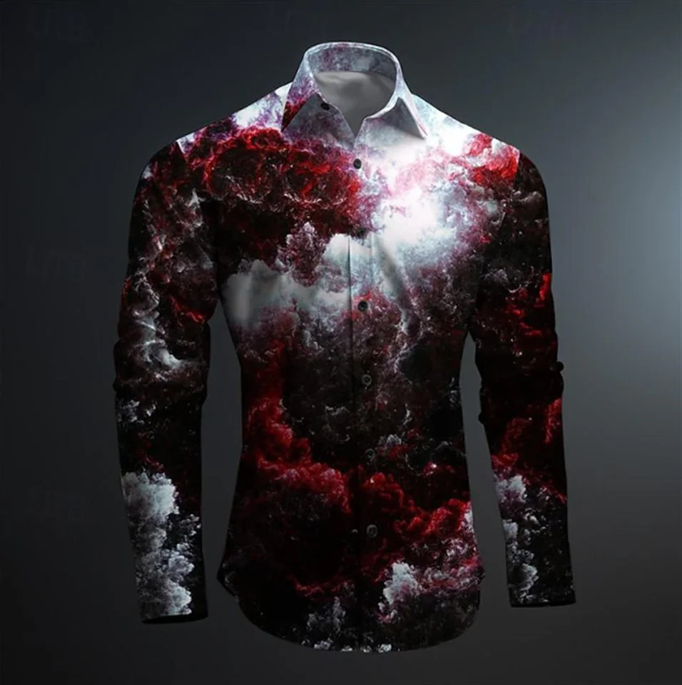 Graffiti mens subculture casual printed shirt party street vacation spring and summer collar long sleeved shirt 2024 240821