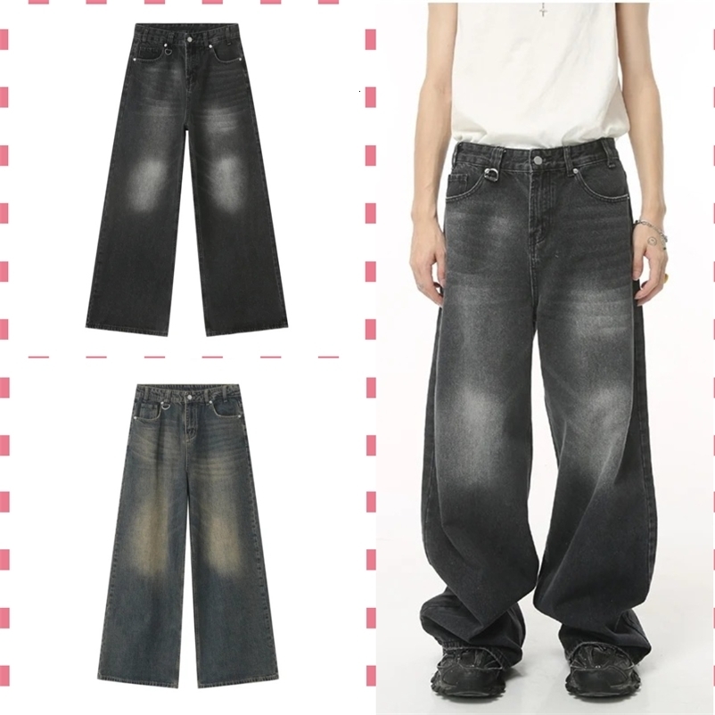 Streetwear vintage y2k mens jeans pantalon baggy noir pantalon en denim de jambe