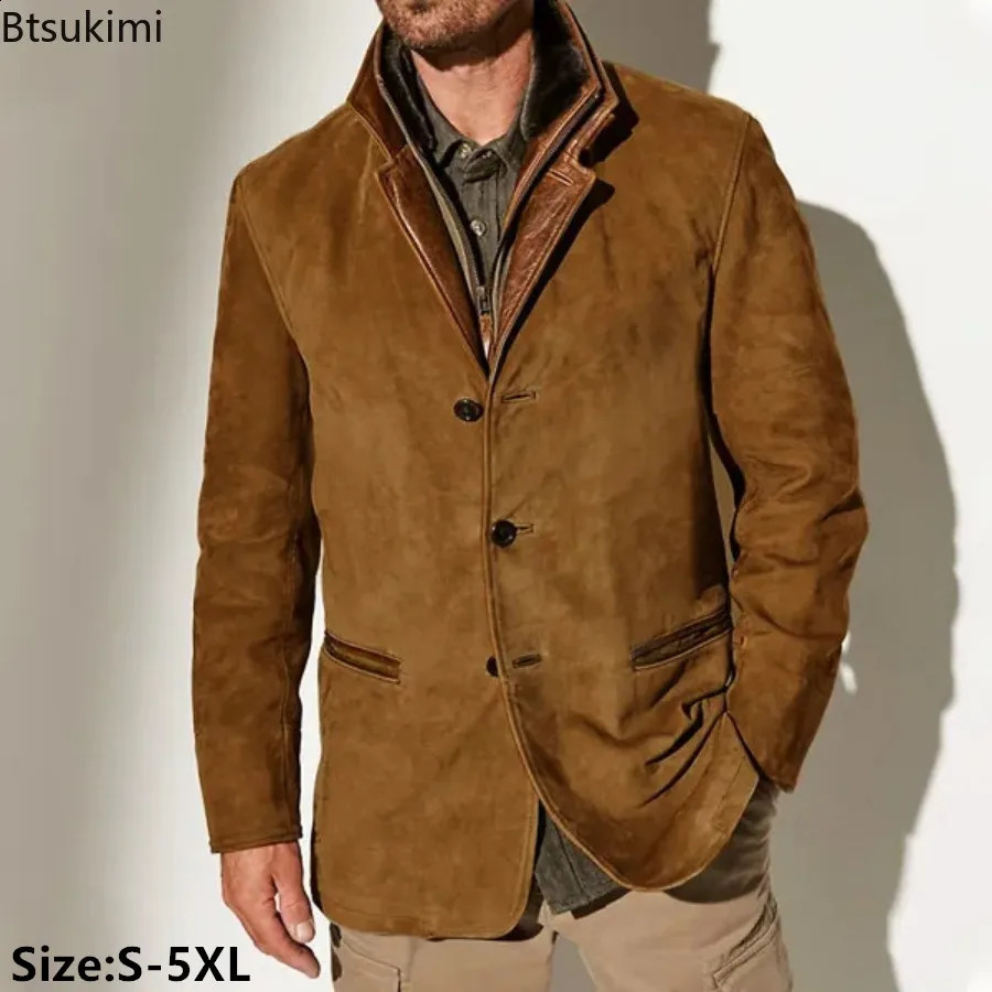 Vintage Men Blazer Jacket 2024 Fall Winter Male Casual Classic Buttonup Coat Fashion Slim England Style Lapel Outerwear 240821