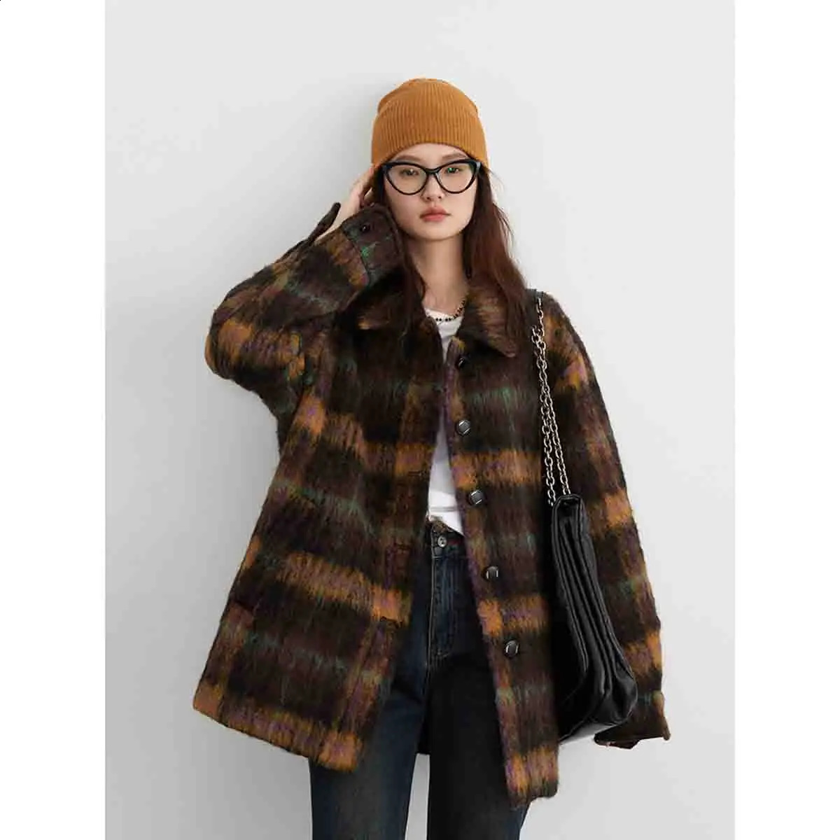 CHIC VEN Womens Woolen Coat Retro Plaid Single Breasted Warm Blazer for Female Korean Fashion Overcoat Autumn Winter 240820
