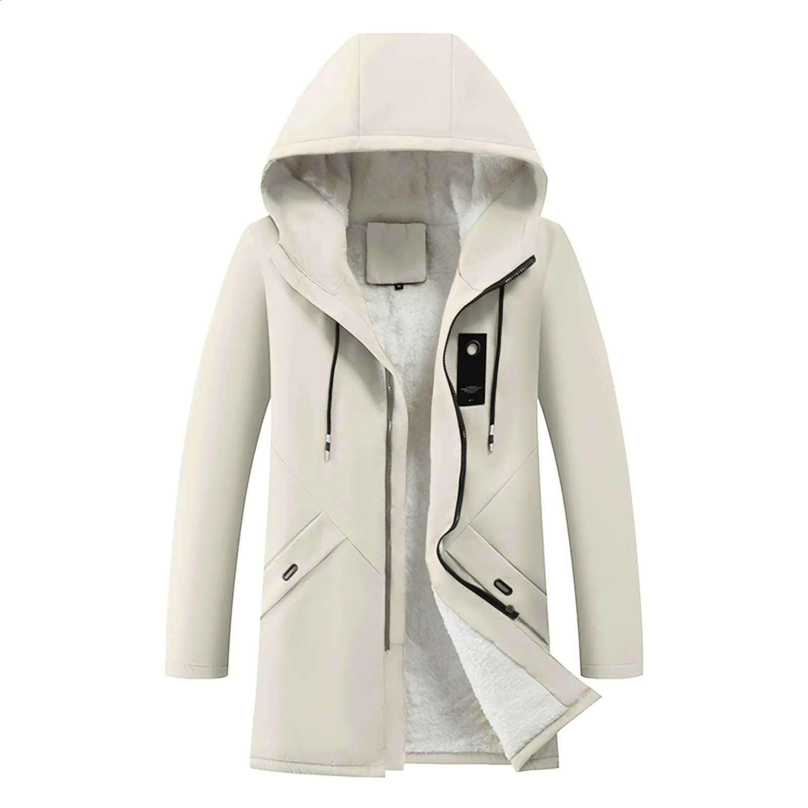 Mens Cotton Windproof Solid Color Coats Parkas Jackets For Men Long Hooded Coat Winter Warm Thick Fleece Jacket 240821