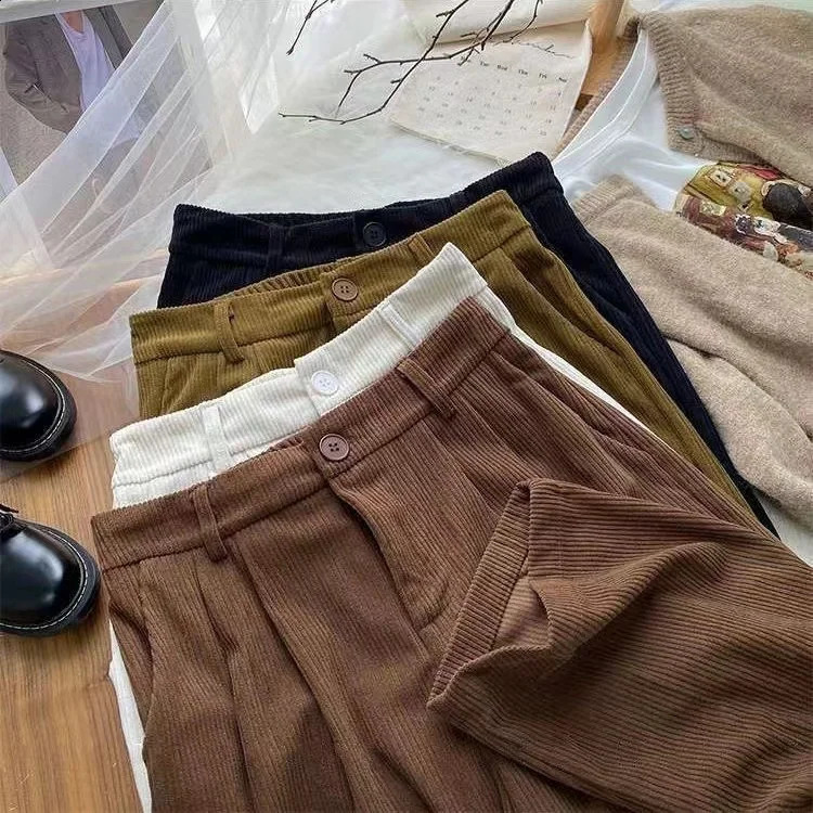 Pantalon en velours côtelé à jambe large vintage Femmes Spring Farmal Cause Calgy Baggy Fashion Korean Tous correspondent au pantalon noir Street