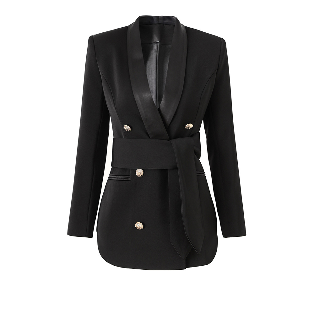 607 2024 Spring Autumn Brand Same Style Coat Lapel Neck Long Sleeve Button Jacket Black Fashion Womens Clothes OUshli