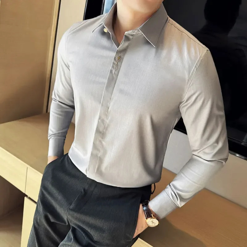 Men Business and Leisure High Quality Shirts Fashionable Embroidered Trendy High Street Comfortable Slimming Hombre Long Sleeves 240820