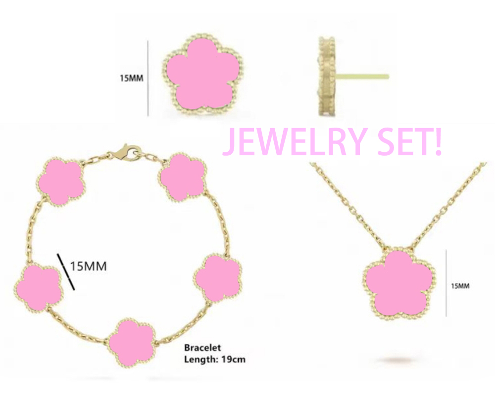 necklace designer for women jewelry set pink and gold clover bracelet necklaces earrings studs 18k gold silver jewelry flower bracelet jewlery se-image-1013401935