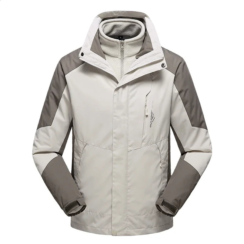 Hooded High quality Winter Mens Outdoors Waterproof Windproof Jackets Unisex Thicken Fleece Parkas Twopieces Sets Warm Coats 240821