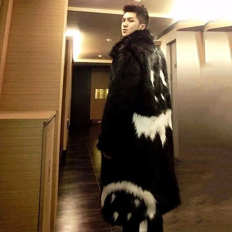 Mens Winter Faux Fur Jacket Black Gown White Devil Style Long Windbreaker Thick Warm Parka Man Leather Coat 240821