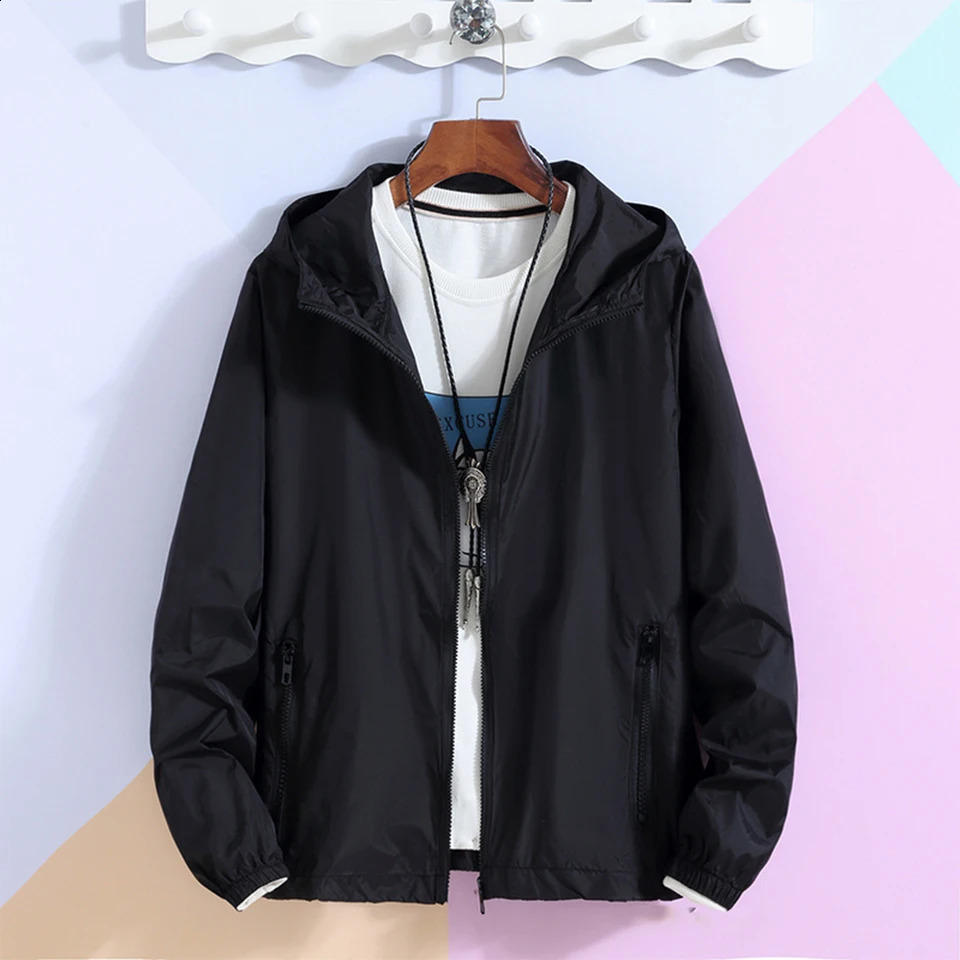Mens Sunscreen Coats Outdoor Casual Sports Lightweight Windbreaker Waterproof Rain Hooded Zip Up Jackets Man Outwear Tops 240820