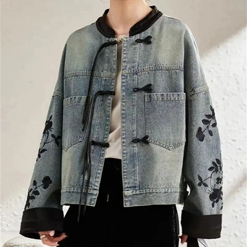 Denim Jacket For Women in Spring and Autumn 2024 Embroidered Chinese Style Fashion Versatile Clothing Highend womens 240820