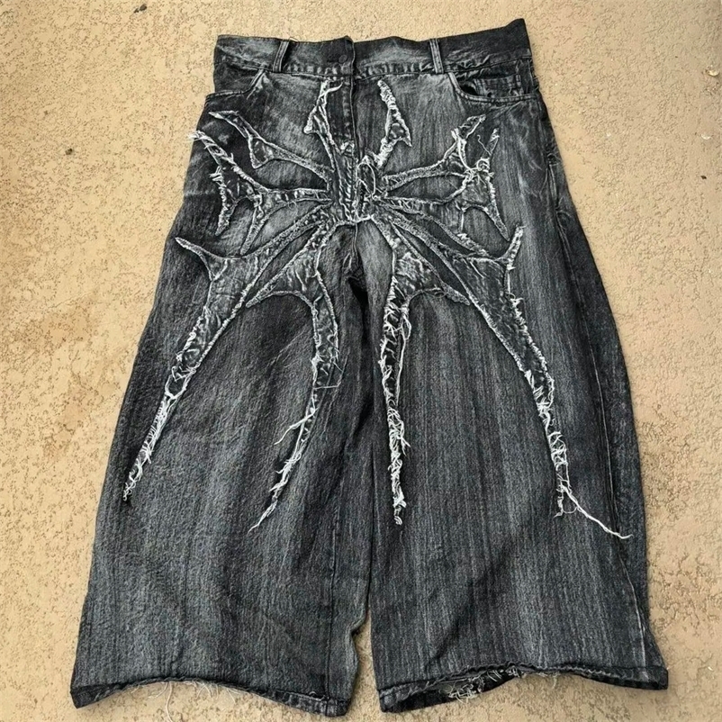 Streetwear Jeans Y2K Pants Mens Hip Hop Retro Embroidery Baggy Black Punk Rock High Waisted Wide Leg Trousers y240820