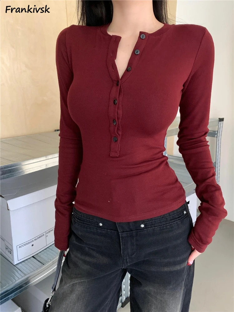 T-shirts Black Fashion All-match Autumn European Style Casual Simple O-Neck Comfortable Single Breasted Sexy SchoolGirls Hipster 240821