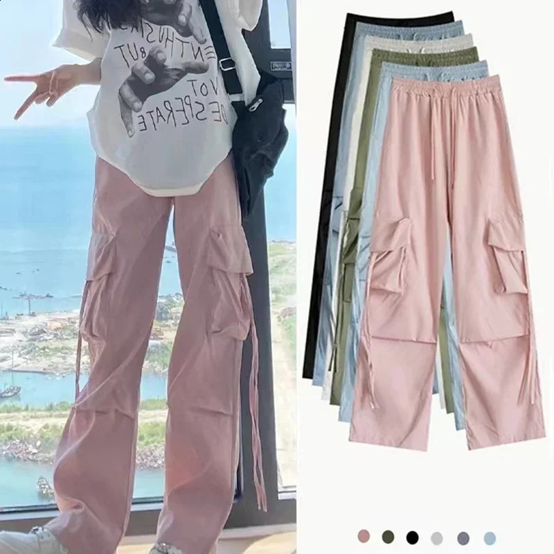 Women Summer Casual Wide Leg Daily Pants Lady Fashion Streetwear Korean Style Trousers Female Baggy Versatile Pink Slacks 240821