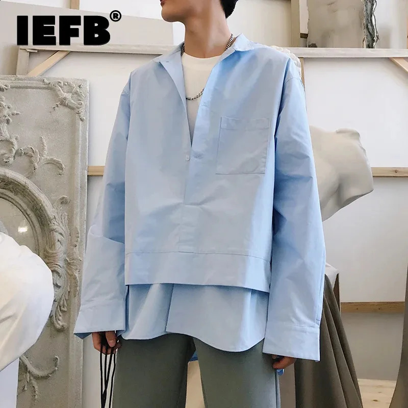 IEFB Fashion Mens Shirts décontractés à manches longues à manches longues Matte de patchwork mâle Summer Style coréen Top 9Y1070 240820