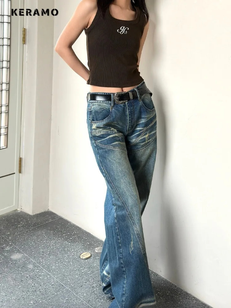 Womens Y2K Wide Leg Baggy 2000s Denim Trouser Fashion Casual Vintage Pants Female High Street High Waist Retro Straight Jeans 240820