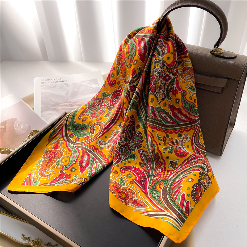 Luxury Women Silk Scarves Fashion Square Silks Satin Scarf Flower Print Splice Solid Color Spring Summer Head Wraps Gift 70X70cm Wholesale