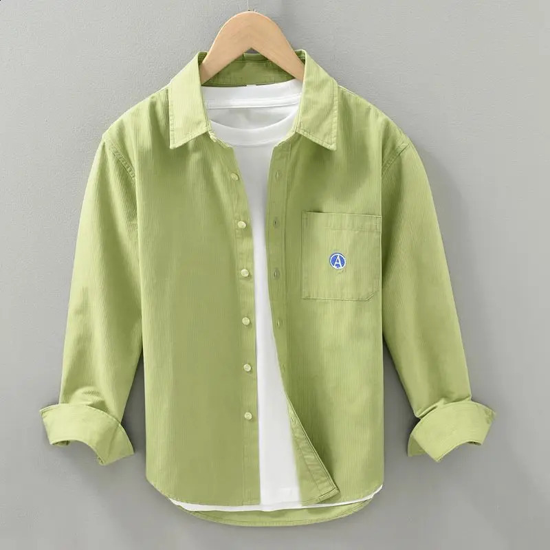 Mens Spring Autumn Spliced Square Collar Button Pocket Embroidery Fashion Solid Color Loose Casual Long Sleeve Shirts 240820