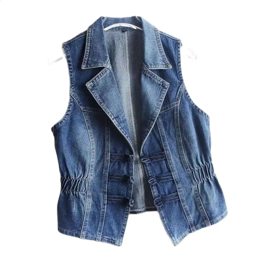 Jean de printemps veste sans manches manteaux ultra-minces courte veste épaule bleu gilelet denim top automne femme denim veste de mode 5xl 24082