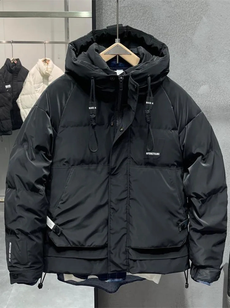 Winter Hooded Down Jacket Men Loose Casual White Duck Overalls Thickened Outdoor Ski Warm Puffer Parkas Coat 240821
