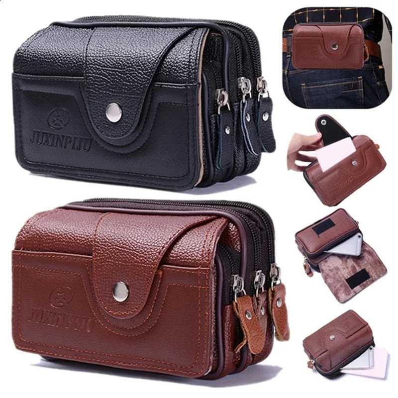 Vintage Waist Pack MultiFunction PU Leather Phone Coin Bag Unisex The Belt Outdoor Small Wallet Men Women 240821Z