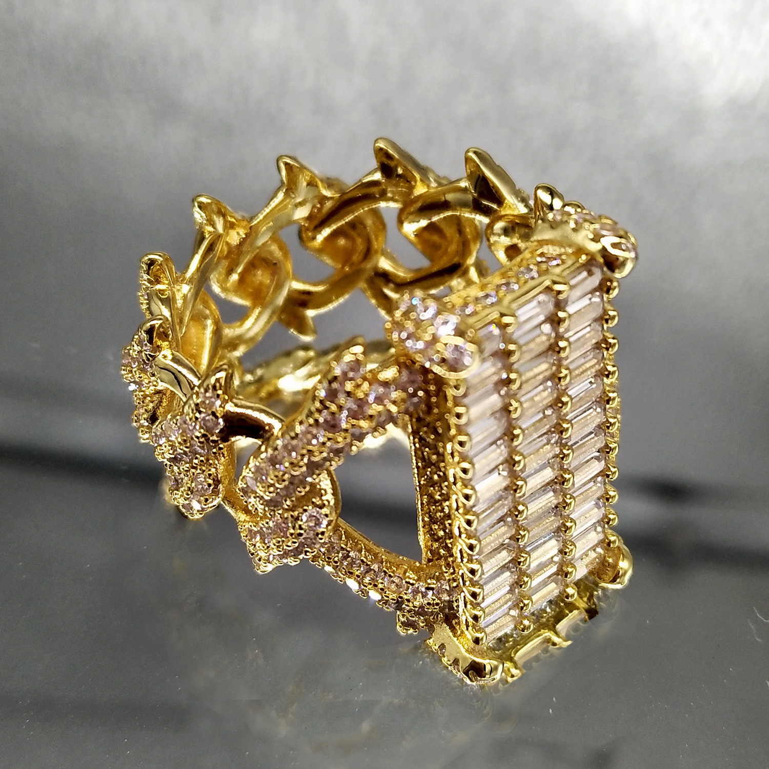 Nouveau en or bling cz cubic zirconia square doigg guys gars personnalisés iced ou bandes diamants anneaux hip hop amateurs de rappeur bijoux de