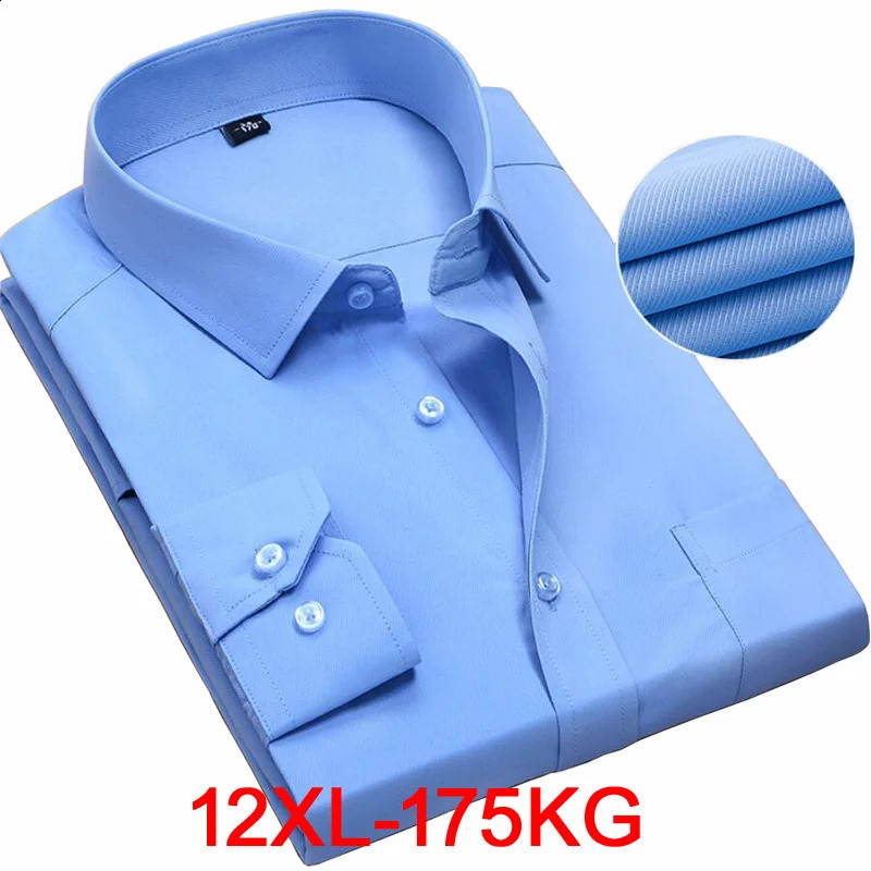 Autumn Spring shirt men pockets plus size 8XL 9XL 10XL 12XL formal work office Shirts Business oversize cotton shirt Blue Pink 240820