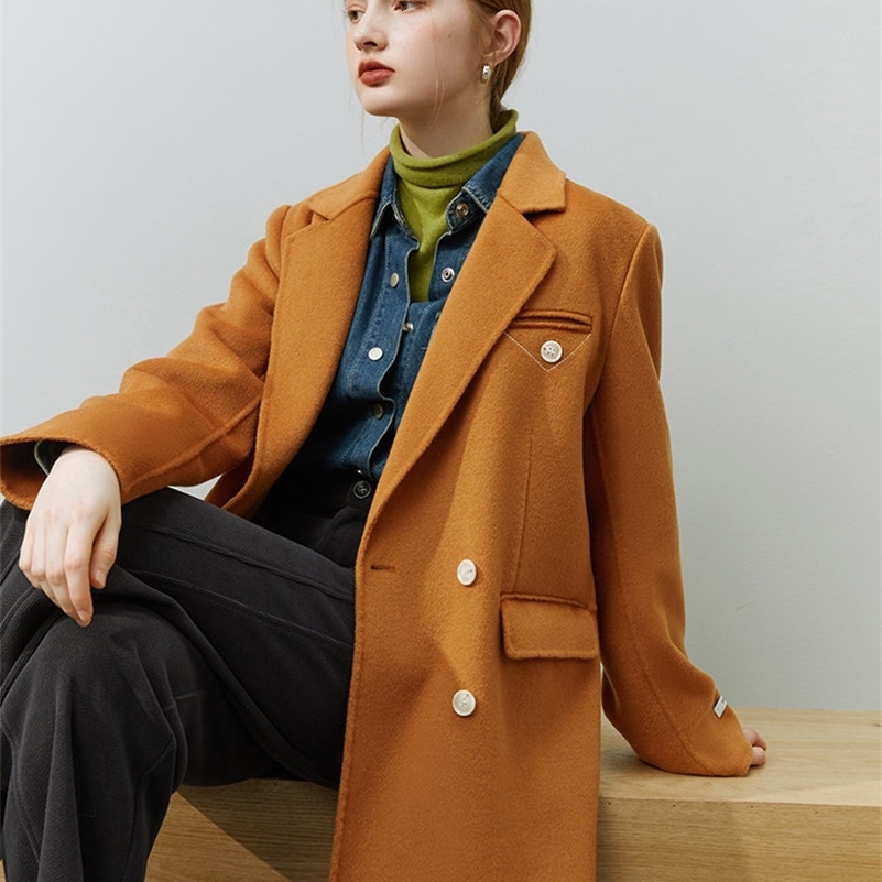FSLE Korean Style Woolen Suit Jacket Women Autumn Winter Loose Wool Double-sided Office Lady 100% Wool Coat Female 240820