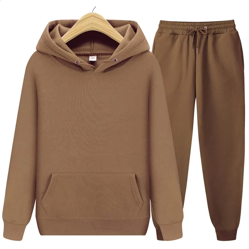 Mens Ladies Casual Wear Suit Sportswear Suit Solid Color Pullover Pants Suit Autumn and Winter Fashion Suit 240821