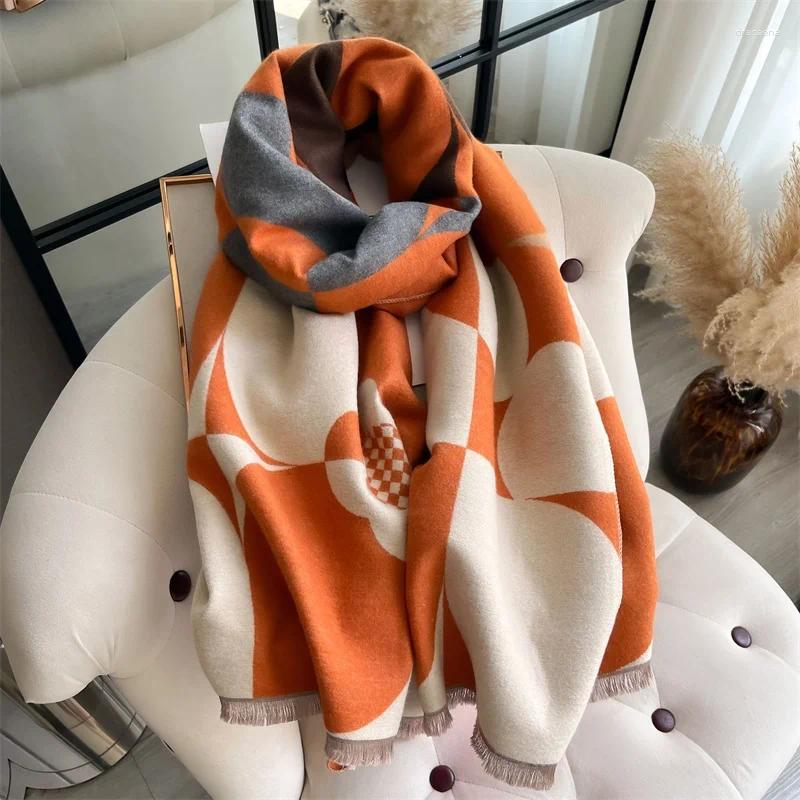 Foulards Géométrie Designer Lady Hiver Écharpe Cachemire Épaissir Chaud Femmes Châle Pashmina Femelle Wrap HIjab Foulard