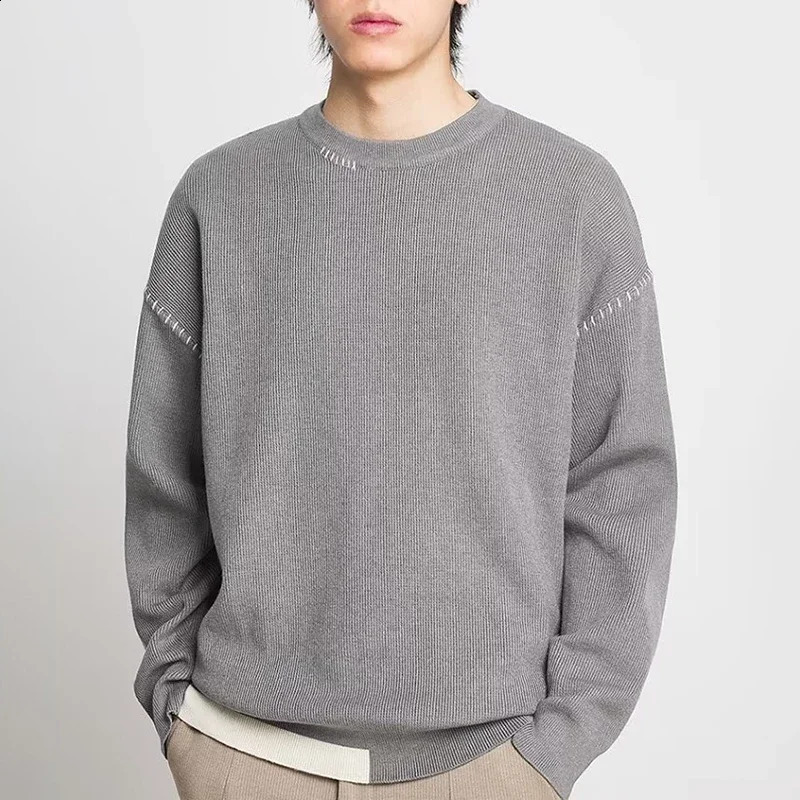 Autumn And Winter Color Blocking Thick Warm Round Kong Style Trend Neck Sweater Mens Base Knitted Sweater Fashion 240821