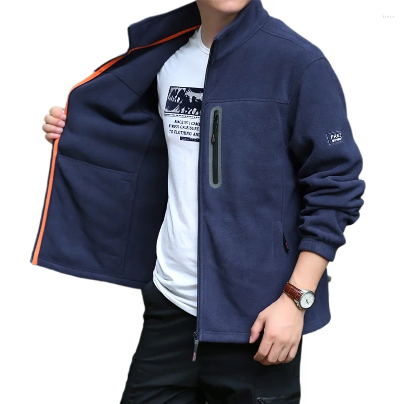 Double Sided Fleece Jacket Men's Spring Autumn Stand Collar Loose | High-Quality 4Xl Winter Coat B4