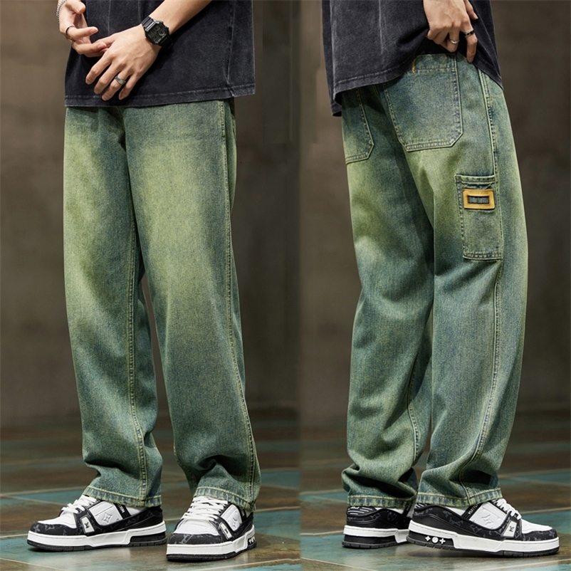 Wide Leg Jeans Men Baggy Pants Summer Straight Cut Loose Retro Blue Denim Streetwear Fashion Pockets Vintage Man Clothes y240820