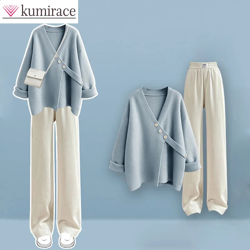 Ensemble d'automne Version coréenne pour femmes pull en tricot lâche Pantalon décontracté polyvalent des vêtements d'hiver en deux pièces femmes