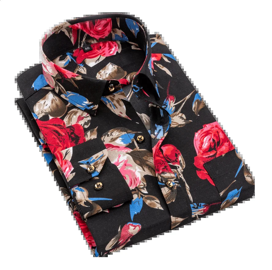 mens spring long sleeved plain printed high-quality social dress with waistband shirt mens clothing Camisa DS-110 240821