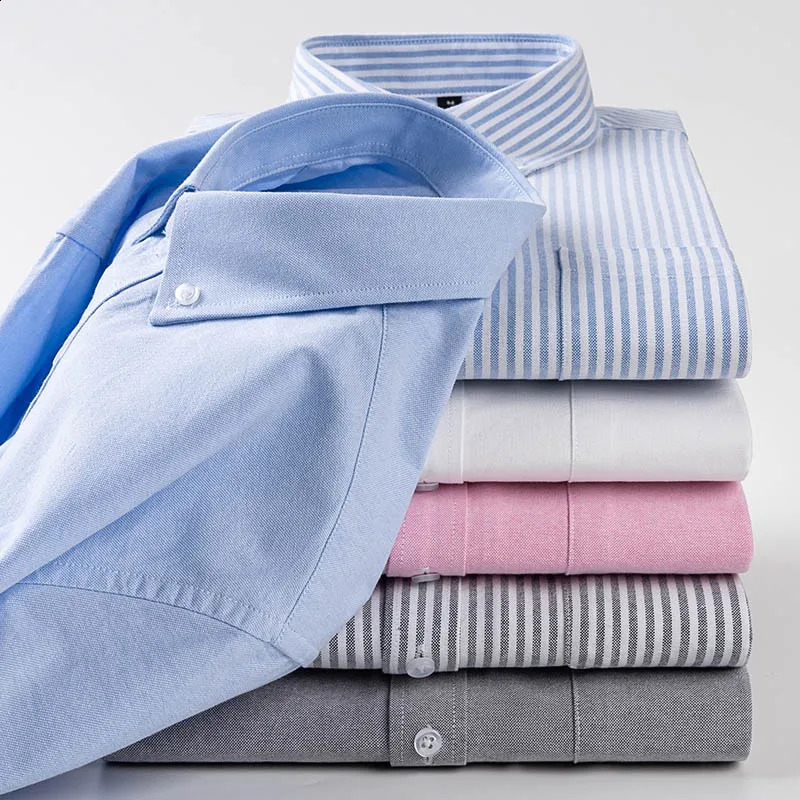 Men Oxford Color Couleur pour mâle à manches longues mâles de haute qualité 100% coton pur confort doux slim fit mange de robe m-5xl 240820