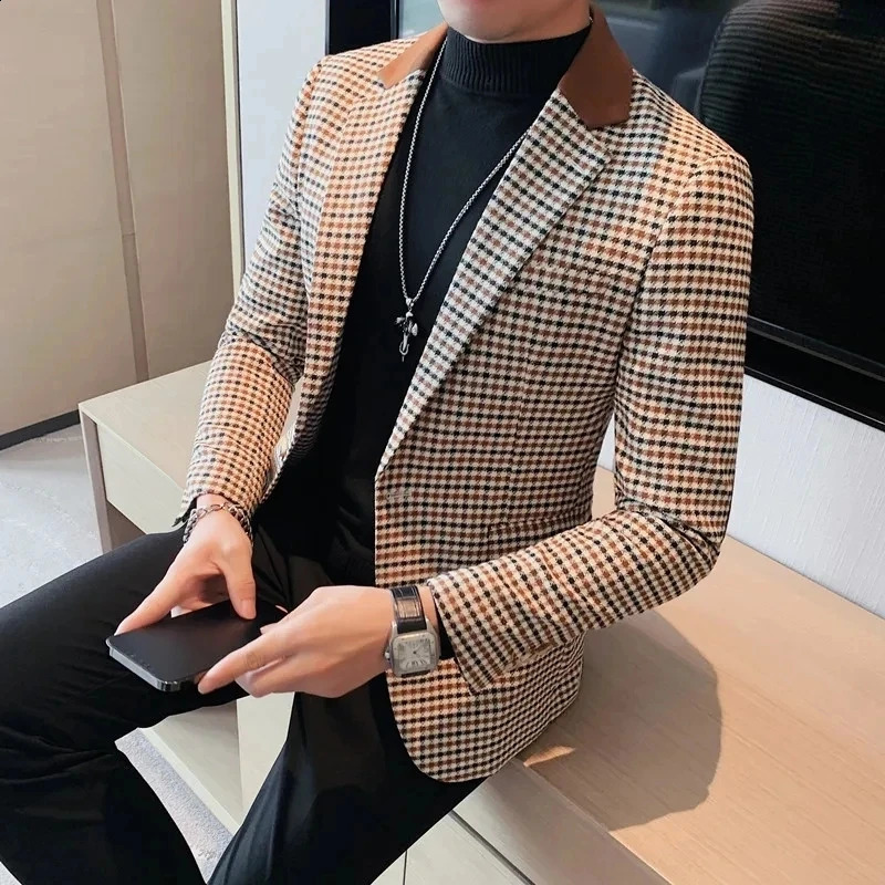 Mens spring high-quality plain weave business suit jacket/mens slim fit suit y office evening dress/mens clothing fashion jacket 4XL-M 240821