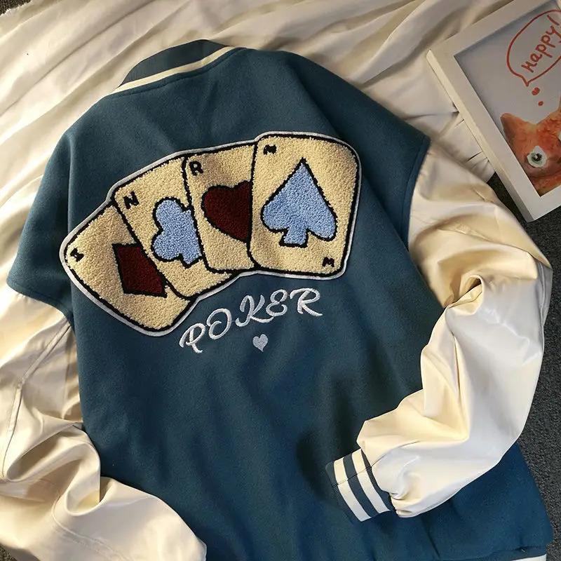 autumn letter embroidery jackets coats womens street retro all-match baseball uniform couple casual trend jackets tops 240820