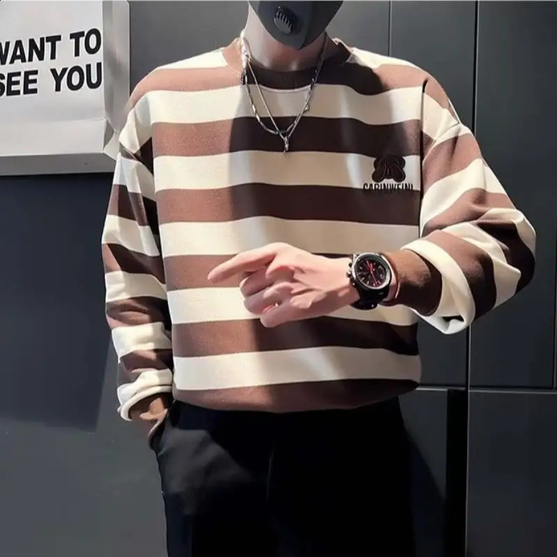 Pull à rayures pour hommes à manches longues printemps et automne à la mode décontractée Ruffian beau t-shirt pour hommes