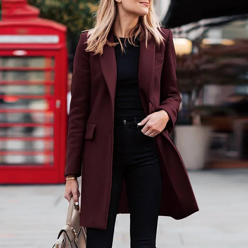 Autumn Winter Womens Clothing MidLength Woolen Coat Casual Fashion Solid Color Long Full Sleeve Trench 240820