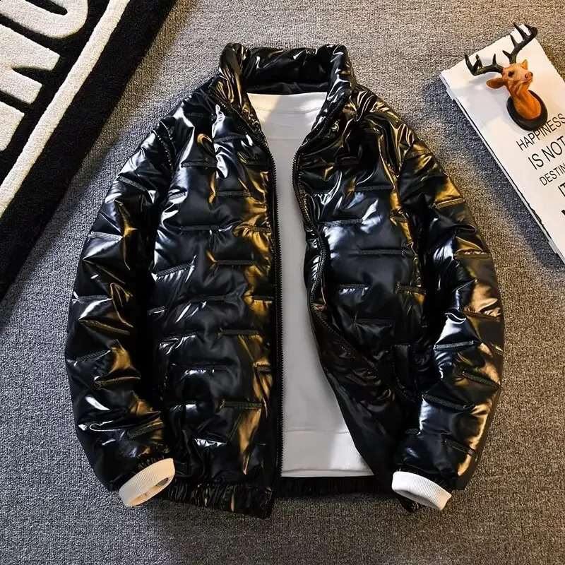 2023 Mens Jacket Bright Face Cottonpadded Stand Collar Cropped Lightweight Winter Warm Trendy Casual Hooded Parkas 240821